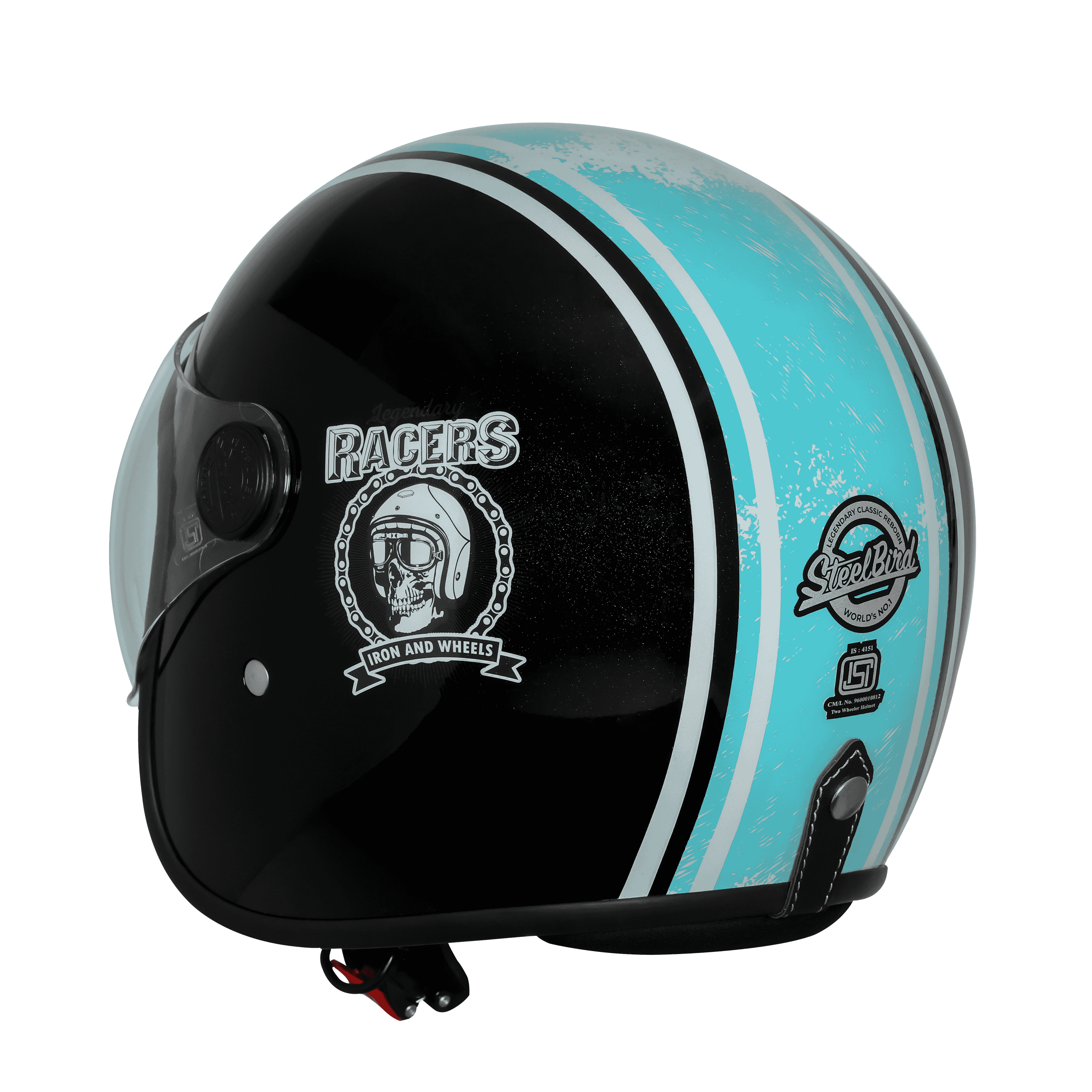 SBH-54 VINTAGE RACERS MAT BLACK WITH LIGHT BLUE